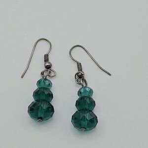 teal green graduated beaded dangle earrings
